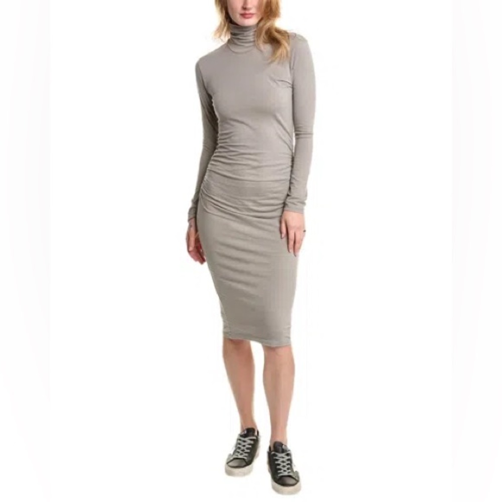 James Perse Ruched Turtleneck Midi Dress in Concrete Gray Size 1 (Small)